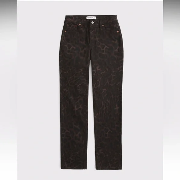 NWOT Abercrombie Leopard Mid Rise 90s Strait Jeans - Picture 3 of 5